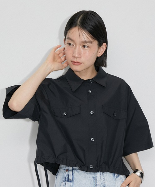 ブラウス シャツ 「サステナブル」クロップドギャザリングシャツ レディース