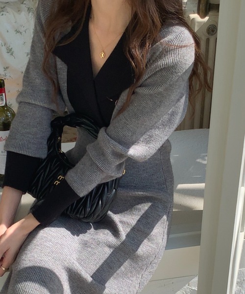 ABITOKYO(アビトーキョー) ワンピース 開襟配色ニットワンピース ABITOKYO(アビトーキョー) ワンピース 開襟配色ニットワンピース