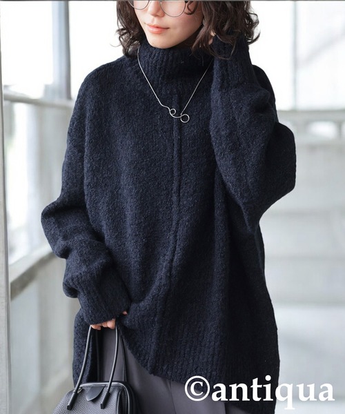 ニット セーター ブークレハイネックニット レディース antiqua ニット セーター ブークレハイネックニット レディース