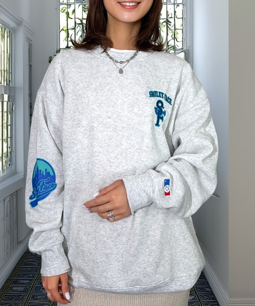 トレーナー スウェット 袖も映える レトロ スウェット トレーナー 韓国 ファッション レディース メンズ | Candlestick | 04