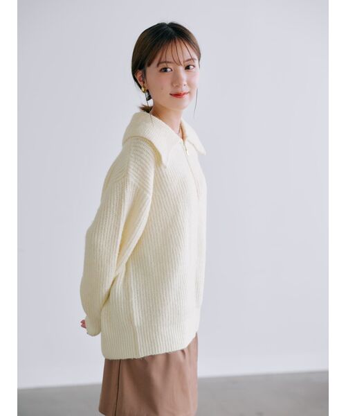 cohina ハーフジップあぜ編みプルオーバー ハーフジップあぜ編みプルオーバー | 小柄・低身長女性向け