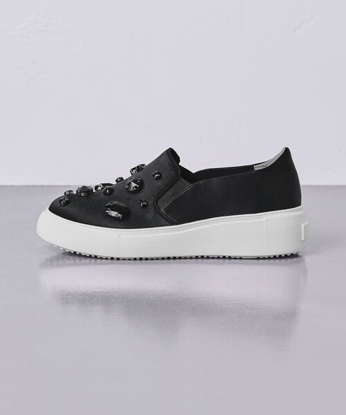 【美品】ユナイテッドアローズ　ブラックレザー スリッポンシューズ Steven Alan＞レザー スリッポン