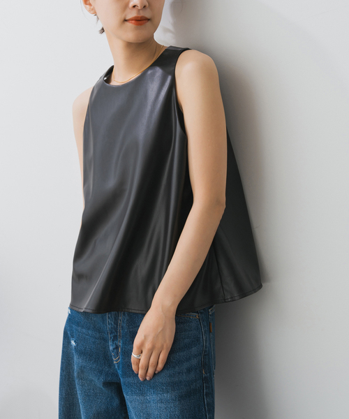 ブラウス シャツ Higuchi*Sフェイクレザータンクブラウス レディース