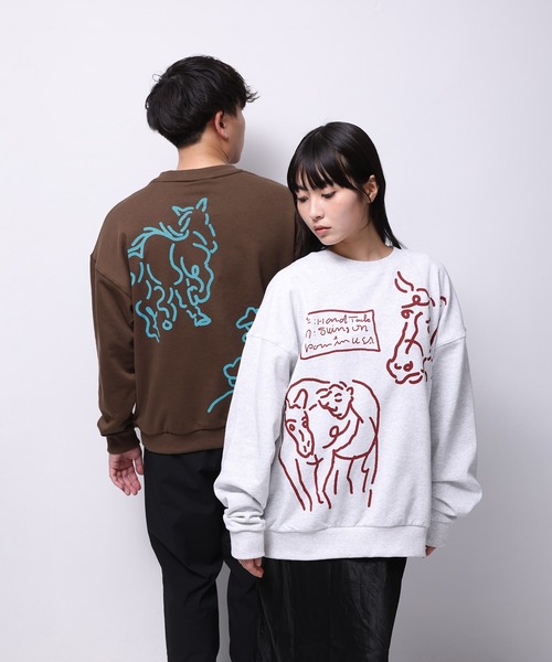 トレーナー スウェット HORSE” norahi クルースウェット レディース メンズ トレーナー スウェット HORSE” norahi クルースウェット