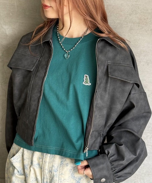 ブラウス シャツ 「m:rex」ミニ恐竜ワッペンクレイジーストライプシャツ レディース DOUBLE NAME tシャツ 「m:rex」ミニ恐竜ワッペンコンパクトTEE