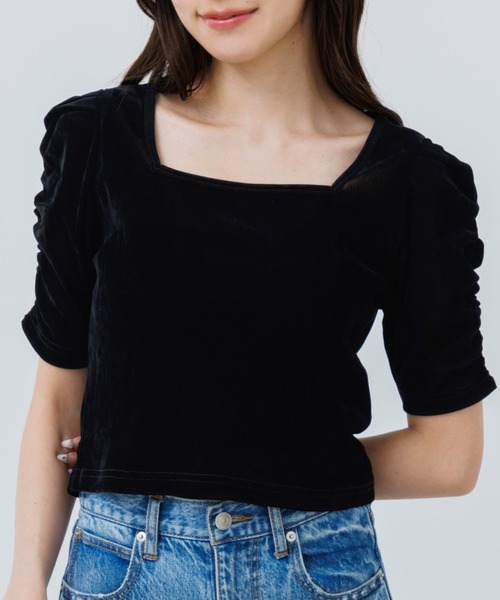 tシャツ Happiness ribbon puff トップス レディース tシャツ puff sleeve square tops（パフスリーブスクエア