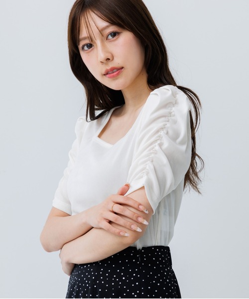 tシャツ PUFF SHORT SLEEVE TOP レディース tシャツ puff sleeve square tops（パフスリーブスクエア