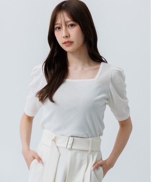 tシャツ PUFF SHORT SLEEVE TOP レディース Puff Short Sleeve Top, Loose Hem Puff Sleeve Elegant Tee Top