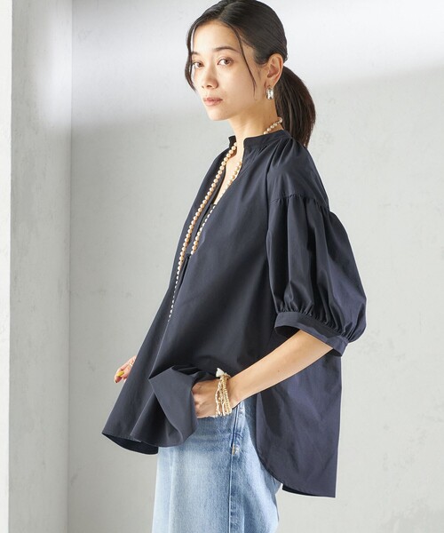 SHIPS for women / シップスウィメン 〈接触冷感 / 撥水加工〉TEX BRID(R)タフタ スキッパー 5分袖 ブラウス 接触冷感 / 撥水加工〉TEX BRID(R)タフタ スキッパー 5分袖