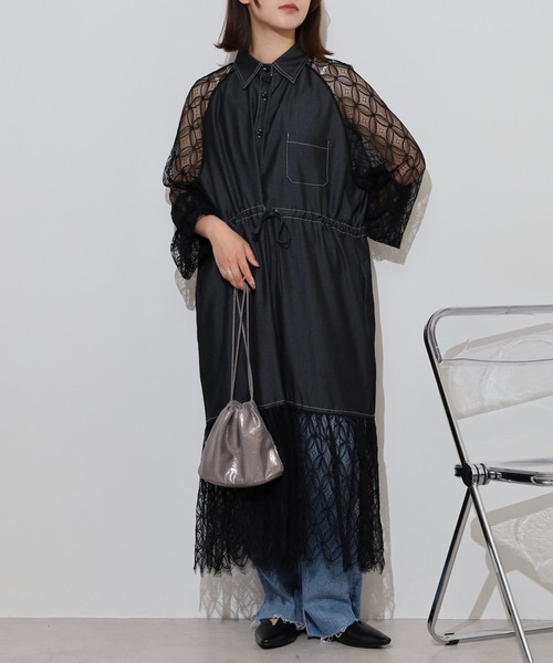 ブラウス シャツ je crois soi レース＆デニム　シャツ レディース