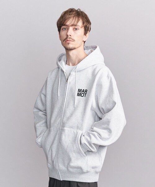MARMOT CAPITAL ロゴ ジップアップ フーディ MD.GRAY BEAUTY&YOUTH UNITED ARROWS｜<MARMOT CAPITAL>ロゴ ジップ