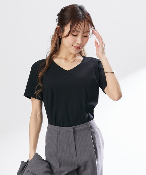 tシャツ 「大きい胸専用」綿100％汗染み防止Vネック美ライン半袖Tシャツ レディース