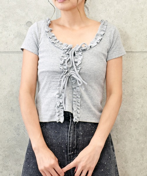tシャツ フリルリボンカットソー レディース
