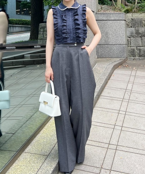 SNIDEL ブラウス シャツ ノースリクロップドフリルシャツ