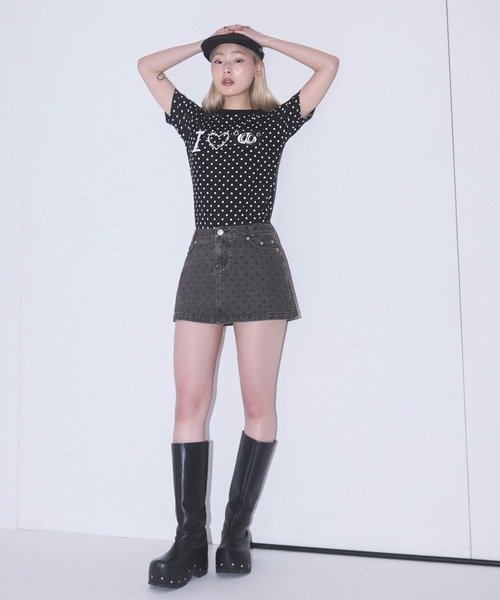 Mark&Lona ブラックスカート ハートポケット Heart Tattoo デニムスカート Heart Pocket Denim Mini Skirt / ハート