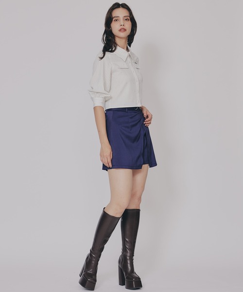 【美品】TO BE CHIC ビジュー付きストライプ柄ブラウス　大きいサイズ REDYAZEL（レディアゼル） ブラウス シャツ ビジューロゴストライプ