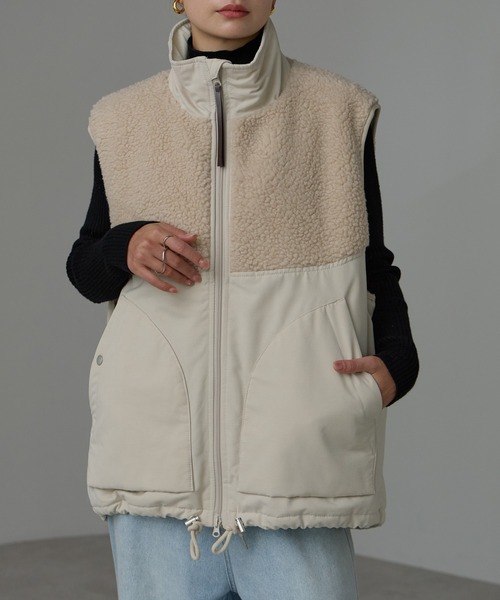 r.（アールドット） ダウンベスト ベスト ボア切替 中わたベスト