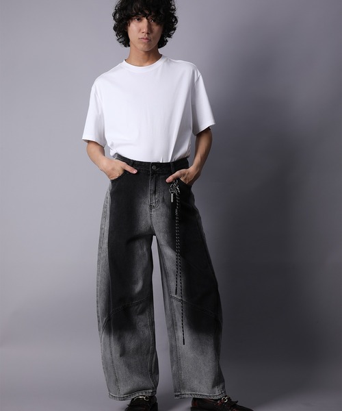 ワイドパンツ ジーンズ グラデーションカラー コクーン デニムパンツ