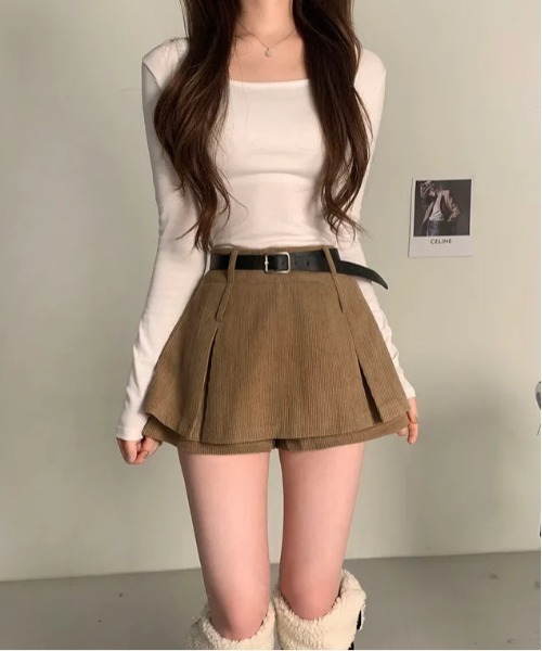 gossip!ロサンゼルス スカート Y2K ベルト付き コーデュロイプリーツ