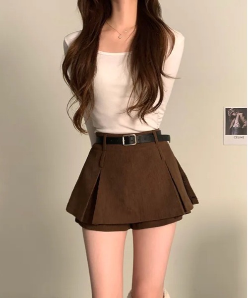 gossip!ロサンゼルス スカート Y2K ベルト付き コーデュロイプリーツ