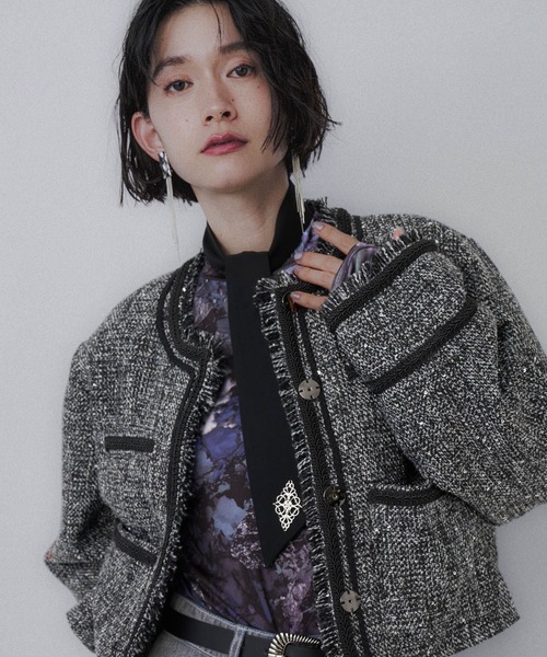 HER. ツイードジャケット HARE（ハレ） ジャケット ノーカラージャケット アソートラメツイード