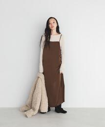 エフィ ネット完売品 刺繍キャミワンピース　ブラウン　定価28000 残1点のみ KBF（ケービーエフ） ワンピース ドロストサテンキャミワンピース