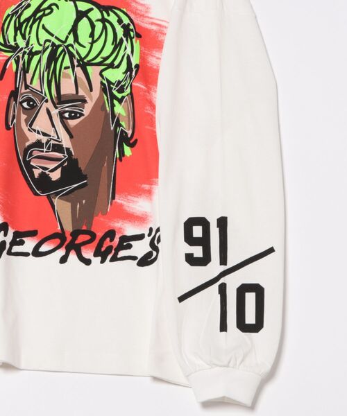 「GEORGE'S」 長袖Tシャツ MEDIUM ホワイト×パープル メンズ_画像3