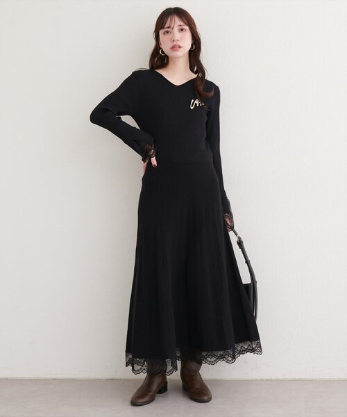 natural couture ワンピース 袖口レースニットワンピース : ZOZOTOWN