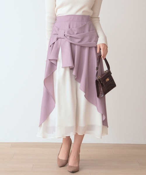 Nohea スカート リボンモチーフ シフォン切替ラッフルLSK : ZOZOTOWN