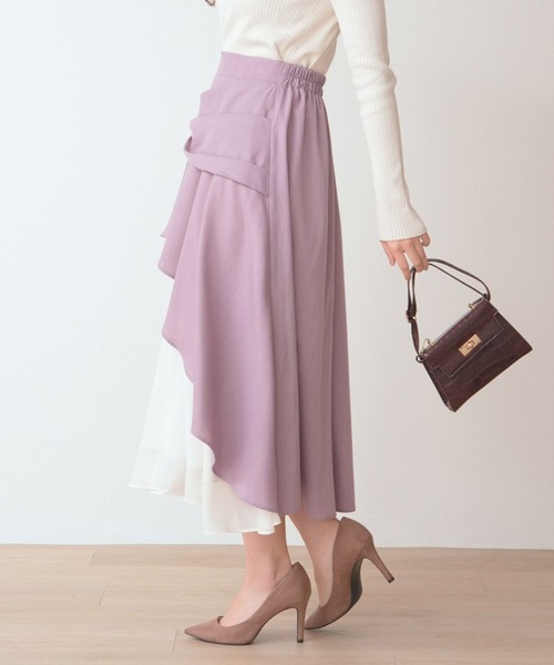 Nohea スカート リボンモチーフ シフォン切替ラッフルLSK : ZOZOTOWN