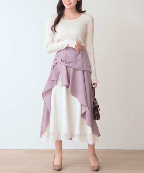 Nohea スカート リボンモチーフ シフォン切替ラッフルLSK : ZOZOTOWN