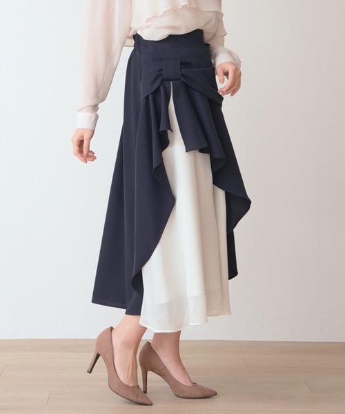 Nohea スカート リボンモチーフ シフォン切替ラッフルLSK : ZOZOTOWN