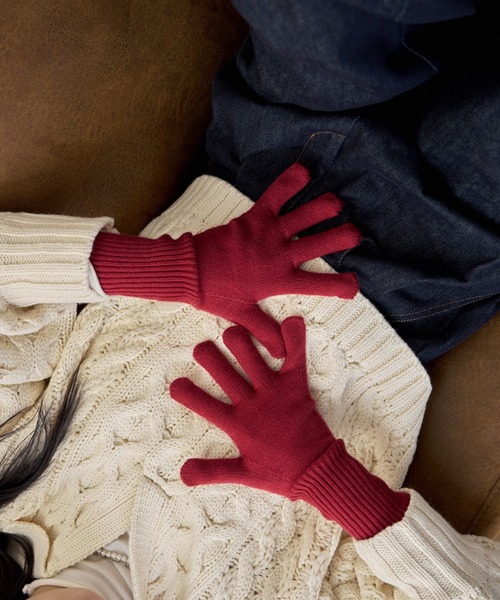 etoll.（エトル） 手袋 フィンガースリットカラーニットロンググローブ