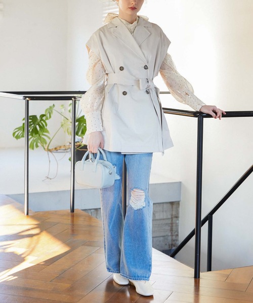 「archives」 トレンチコート MEDIUM ダークブルー レディース_画像8