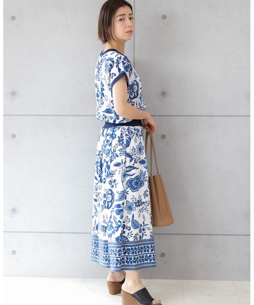 「PREFERIR」 半袖ワンピース LARGE ネイビー レディース_画像4