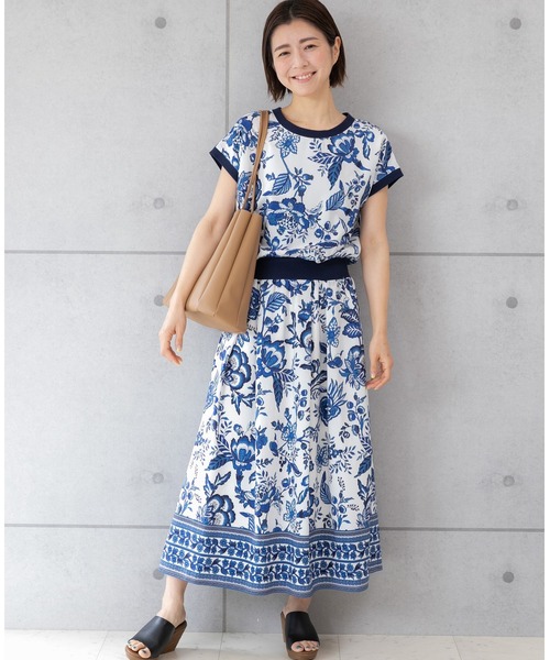 「PREFERIR」 半袖ワンピース LARGE ネイビー レディース_画像7