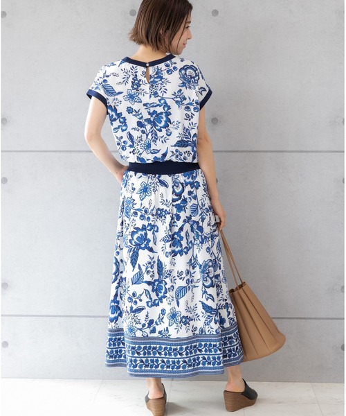 「PREFERIR」 半袖ワンピース LARGE ネイビー レディース_画像8