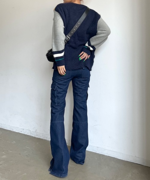 「SHAGGIE」 ニットカーディガン FREE レッド レディース_画像6