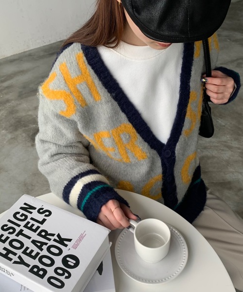 「SHAGGIE」 ニットカーディガン FREE レッド レディース_画像8