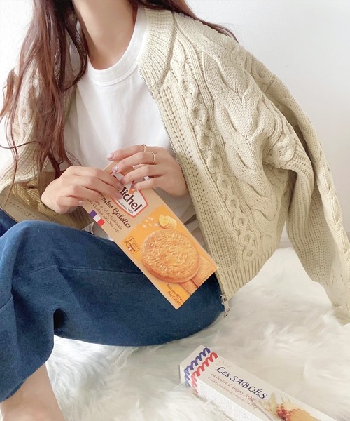 「mily bilet」 ニットカーディガン MEDIUM アイボリー レディース_画像7