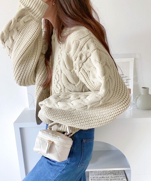 「mily bilet」 ニットカーディガン MEDIUM アイボリー レディース_画像9