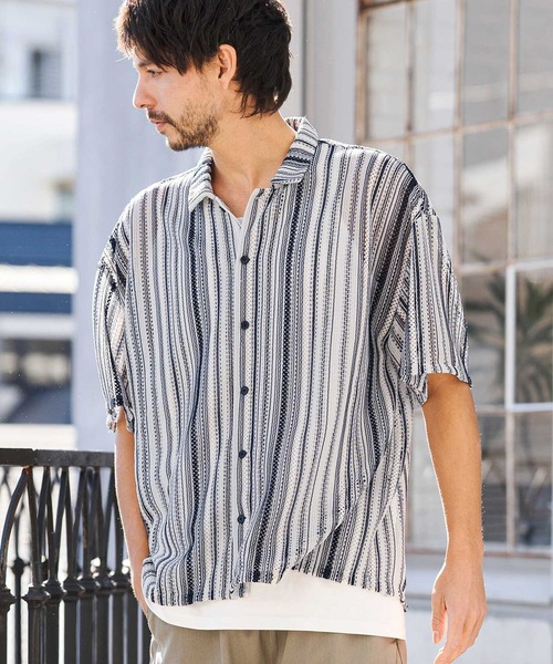 misya様半袖シャツ CAMBIO（カンビオ） シャツ 半袖 mhs2514- Valfas Lace Multi Stripe