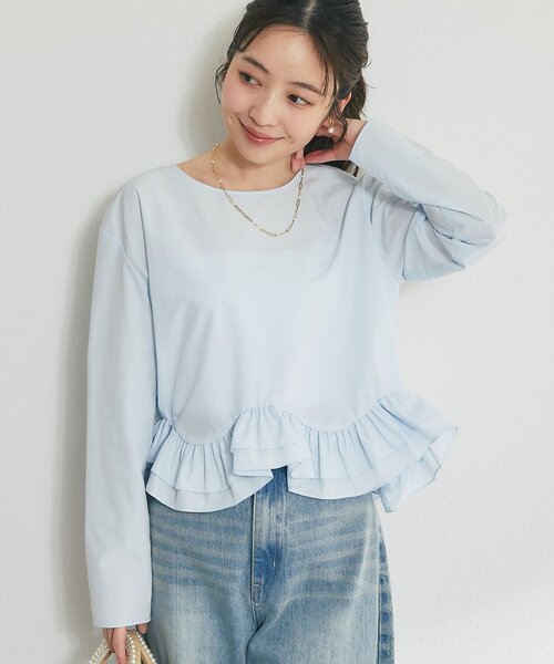 La boutique BonBonランダムへムペプラムブラウス　サックスブルー La boutique Bonbon（ラブティックボンボン） ブラウス シャツ