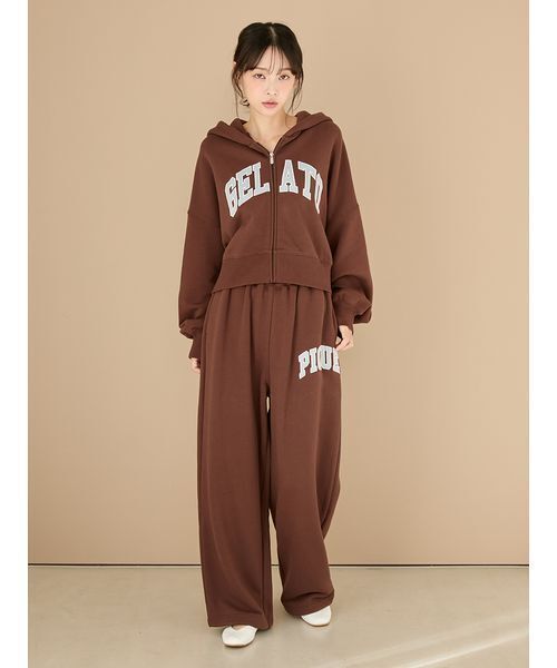 美品◆GELATO PIQUE　ルームウェアセットアップ gelato pique（ジェラートピケ） パジャマ ルームウェア カレッジロゴ
