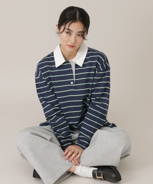 【 GLOBAL WORK 】ビジュー付き ボーダー トレーナー GLOBAL WORK（グローバルワーク） トレーナー 乾きやすいビジュー
