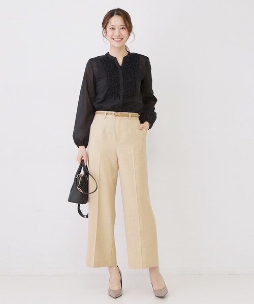 ワイドパンツ パンツ 「手洗い可／日本製／セットアップ可」セミワイドパンツ レディースの画像
