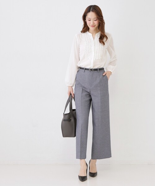 ワイドパンツ パンツ 「手洗い可／日本製／セットアップ可」セミワイドパンツ レディースの画像