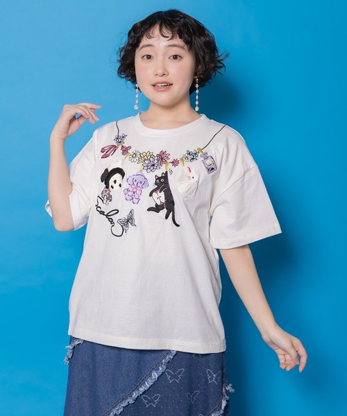 ScoLar（スカラー） tシャツ 半袖 161646：天日干しアニマルぬい刺繍T