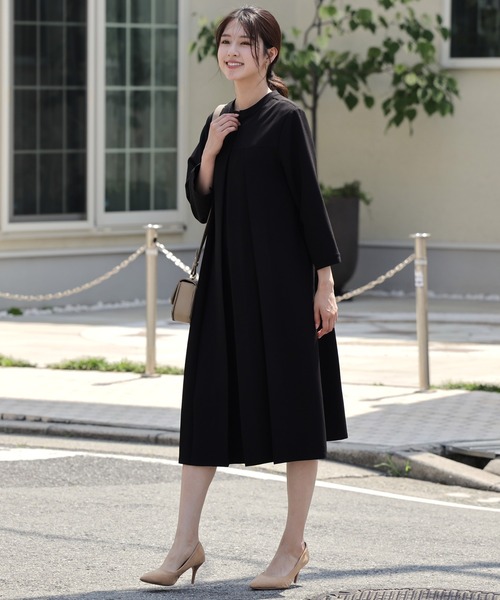 「DRESS PLUS」 7分袖ワンピース X-LARGE ネイビー レディース_画像9
