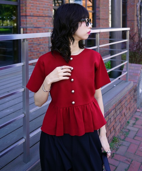 CFCL 赤ニットペプラムトップス ニット セーター ニットペプラムトップス レディース : ZOZOTOWN Yahoo